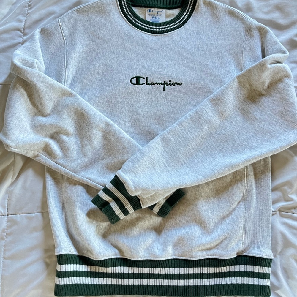 Champion Reverse Weave Gray and Green Men's Sweater